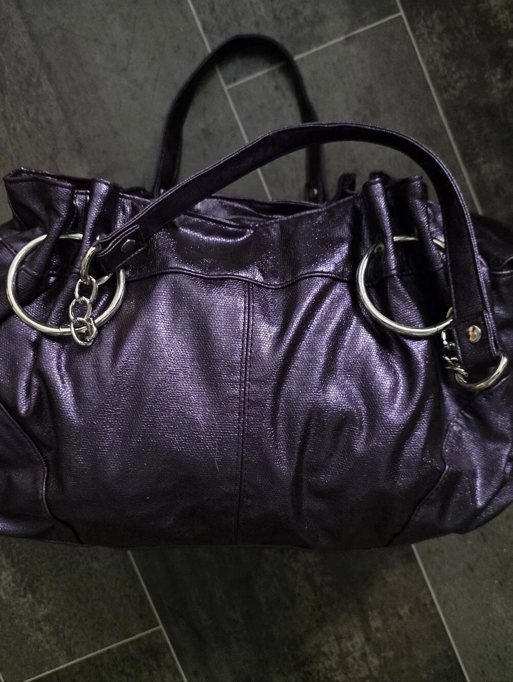 Metallic Purple Shoulder Bag with Chain Accent